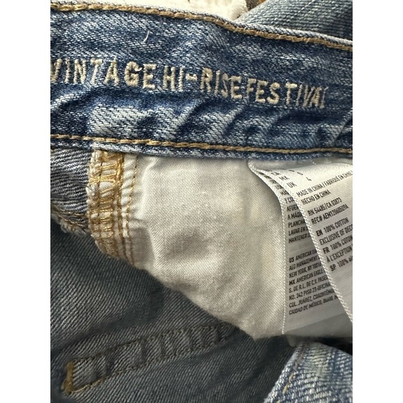 American Eagle Distressed Vintage Hi-Rise Festival Denim Jean Shorts - Sz 0 - Picture 4 of 5